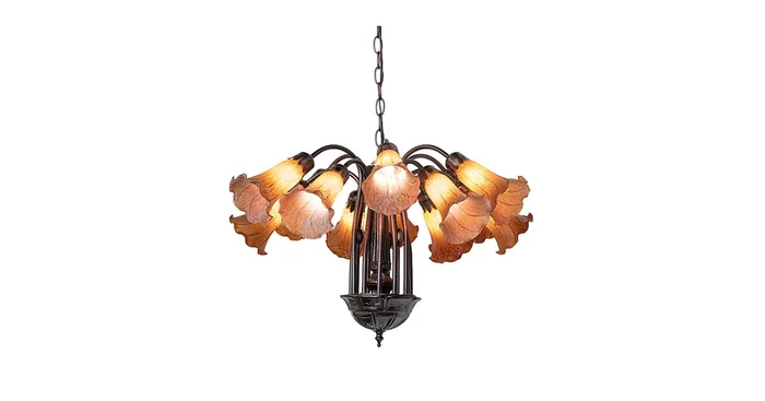 Meyda Tiffany Amber Tiffany Pond Lily 12 Light 24″ Wide Chandelier