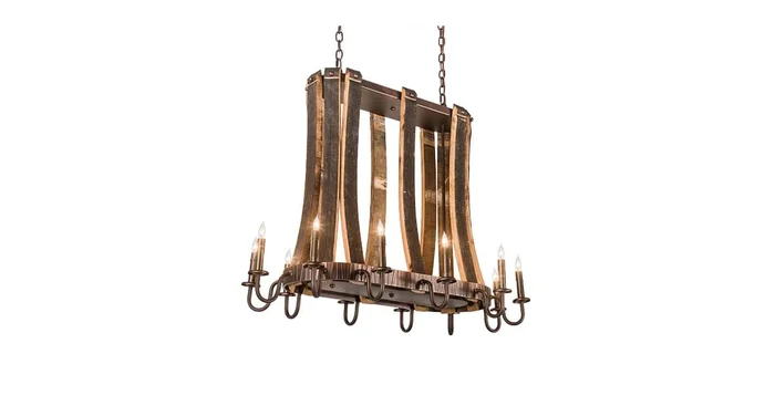 Meyda Tiffany Barrel Stave Madera 12 Light 40″ Wide Taper Candle Linear Chandelier