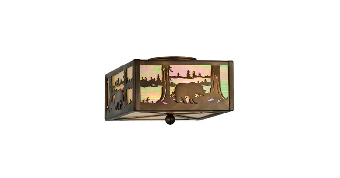 Meyda Tiffany Bear at Lake 2 Light 15″ Wide Semi-Flush Square Ceiling Fixture – Antique Copper Finish