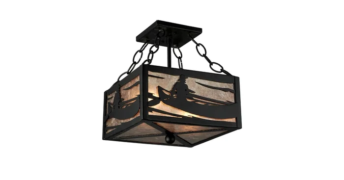 Meyda Tiffany Canoe at Lake 2 Light 14″ Wide Semi-Flush Square Ceiling Fixture