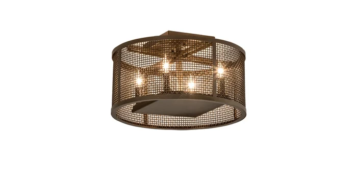 Meyda Tiffany Cilindro Rame 4 Light 15″ Wide Semi-Flush Drum Ceiling Fixture – Brown Metallic Finish