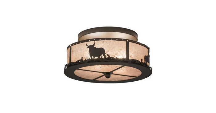 Meyda Tiffany Cowboy and Steer 2 Light 16″ Wide Semi-Flush Drum Ceiling Fixture – Oil Rubbed Bronze Finish