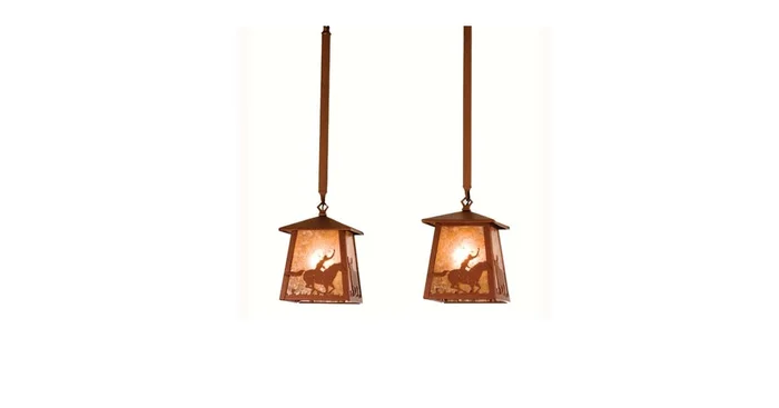 Meyda Tiffany Cowboy and Steer 2 Light 24″ Wide Linear Pendant