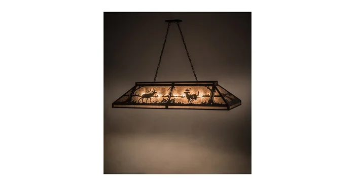 Meyda Tiffany Elk and Deer at Lake 9 Light 61″ Wide Linear Pendant