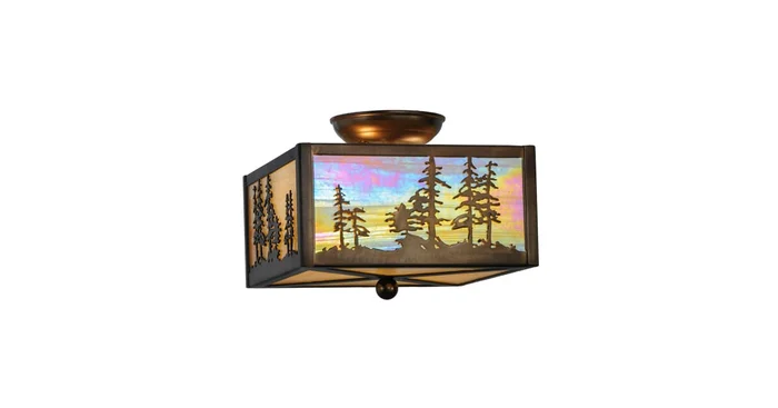 Meyda Tiffany Tall Pines 2 Light 14″ Wide Semi-Flush Square Ceiling Fixture – Antique Copper Finish