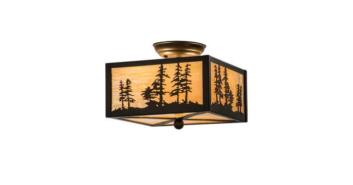 Meyda Tiffany Tall Pines 2 Light 14″ Wide Semi-Flush Square Ceiling Fixture – Timeless Bronze Finish