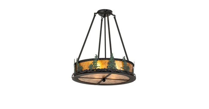 Meyda Tiffany Tall Pines 4 Light 20″ Wide Semi-Flush Drum Ceiling Fixture