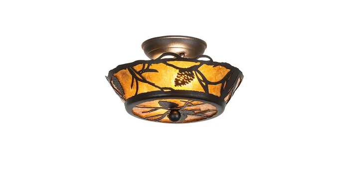 Meyda Tiffany Whispering Pines 2 Light 10″ Wide Semi-Flush Ceiling Fixture – Textured Black Finish