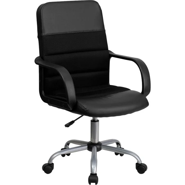 Mid-Back Black Leathersoft And Mesh Swivel Task Office Chair With Arms By Flash Furniture – Black