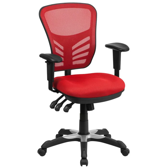 Mid-Back Red Mesh Multifunction Executive Swivel Ergonomic Office Chair With Adjustable Arms By Flash Furniture – Red