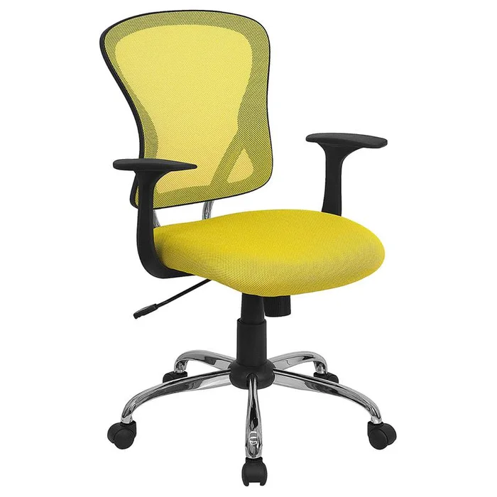 Mid-Back Yellow Mesh Swivel Task Office Chair With Chrome Base And Arms By Flash Furniture – Yellow