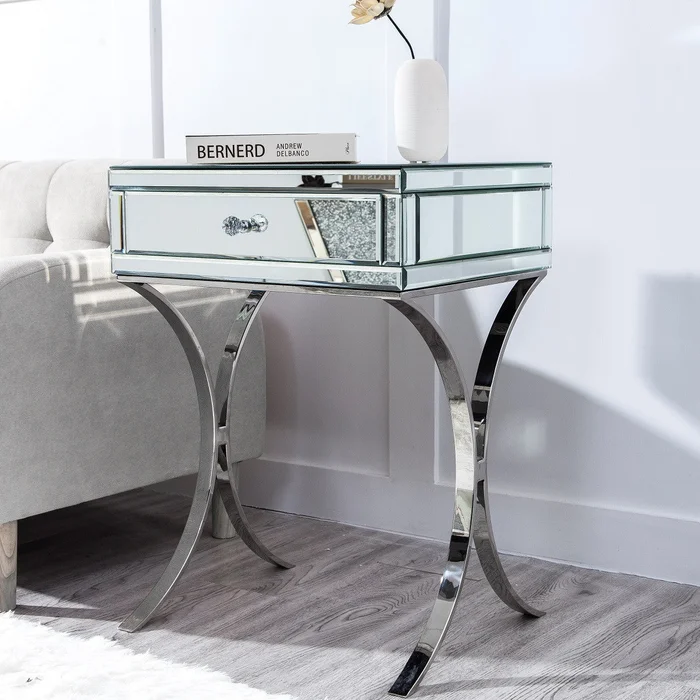 Mirrored Silver Finish Nightstand Drawer By Homeroots