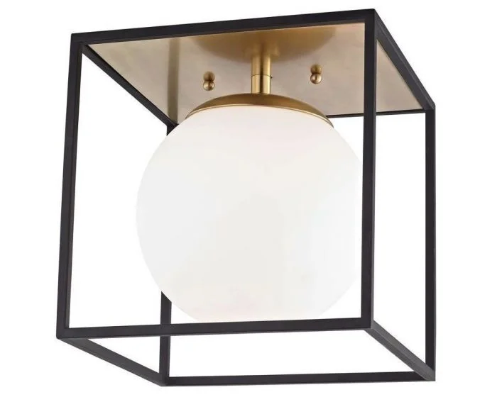 Mitzi Aira 1 Light Flush Mount, Large – Aged Brass/Black (Dropshippable)