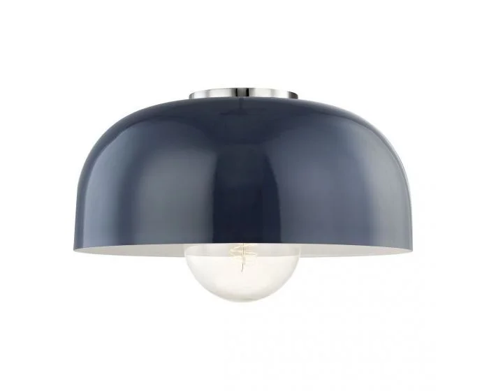 Mitzi Avery 1 Light Flush Mount, Large – Polished Nickel/Navy (Dropshippable)