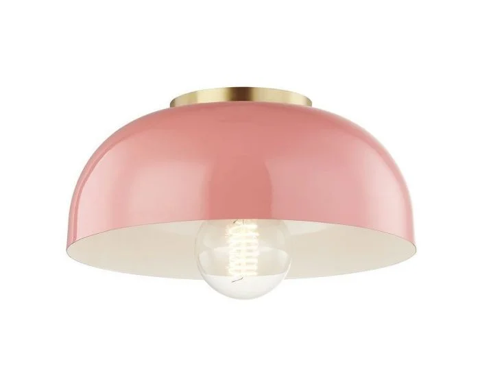 Mitzi Avery 1 Light Flush Mount, Small – Aged Brass/Pink (Dropshippable)
