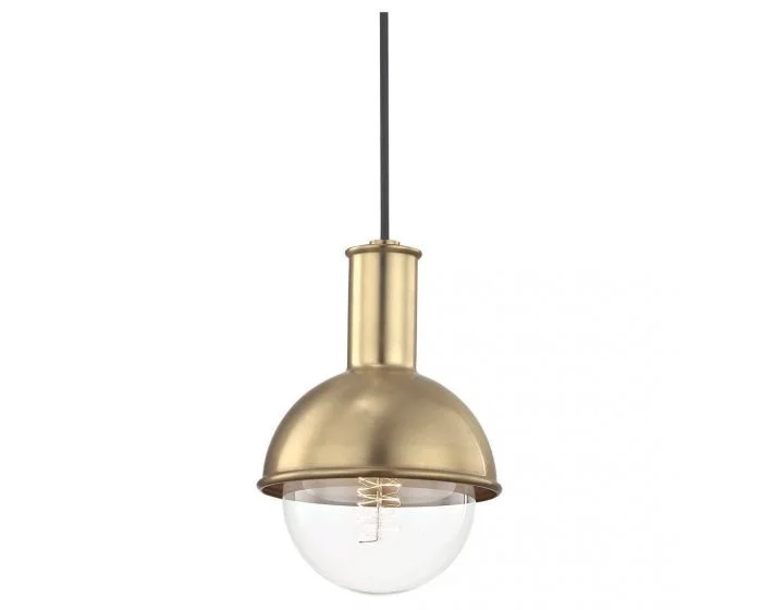 Mitzi Riley 1 Light Pendant in Steel Shade – Aged Brass (Dropshippable)