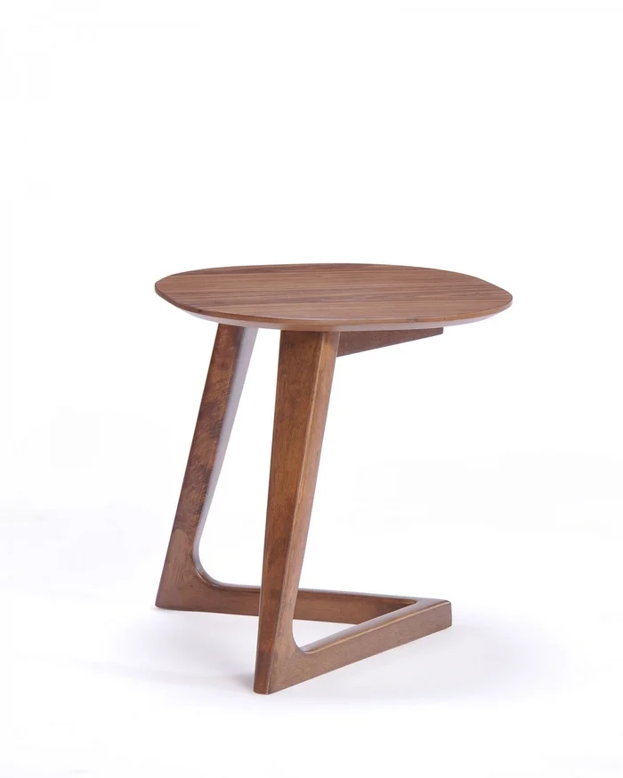 Mod Walnut Wood Asymmetric End Table By Homeroots