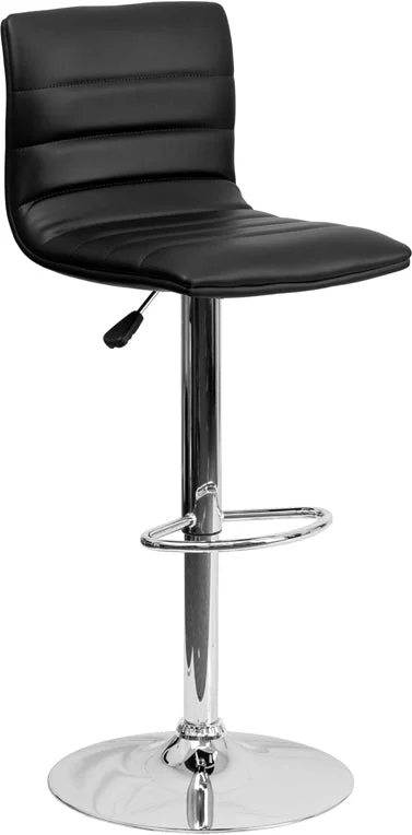 Modern Black Vinyl Adjustable Bar Stool With Back, Counter Height Swivel Stool With Chrome Pedestal Base By Flash Furniture – Black