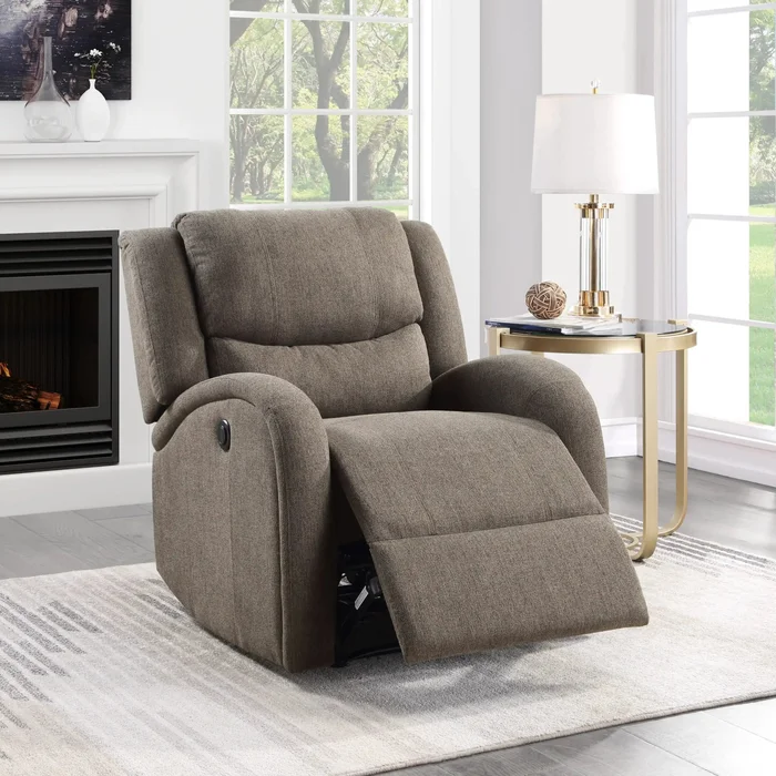 Modern Brown Chenille Power Recliner Chair
