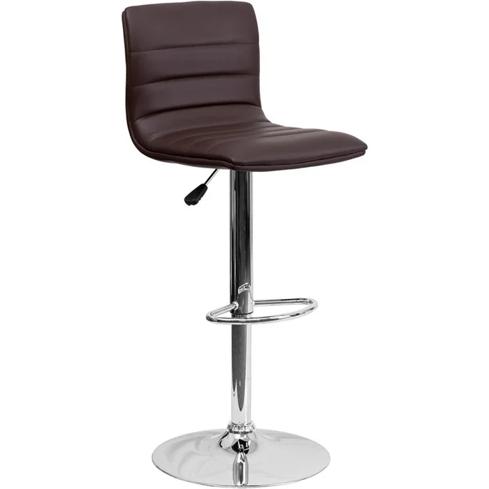Modern Brown Vinyl Adjustable Bar Stool With Back, Counter Height Swivel Stool With Chrome Pedestal Base By Flash Furniture – Brown