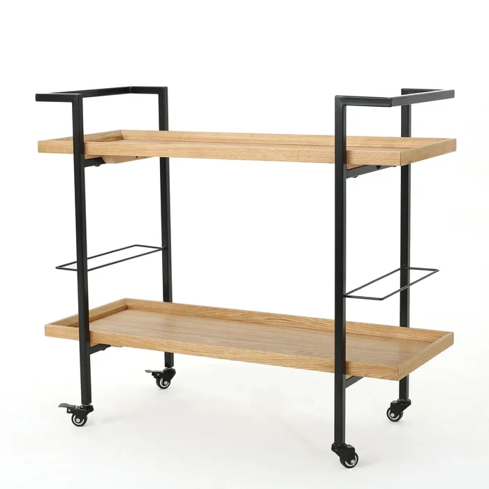 Modern Industrial Bar Cart With Shelving And Casters