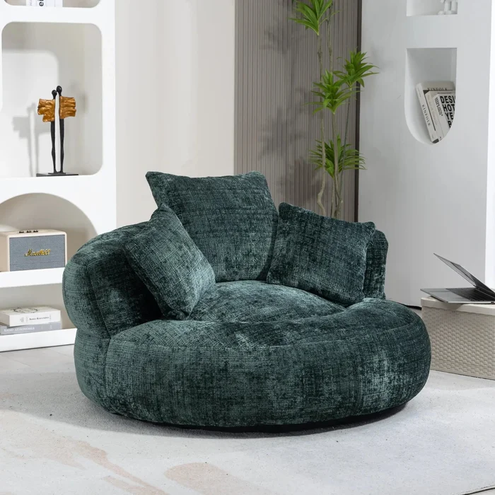 Modern Lazy Bean Bag Lounger With Three Pillows (Emerald Chenille)