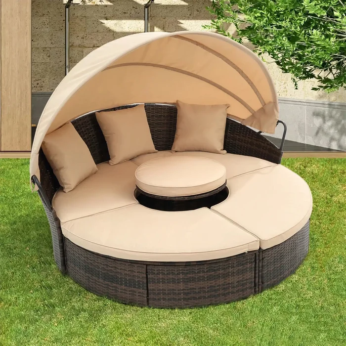 Modern Outdoor Round Daybed | Outdoor Rattan Round Lounge