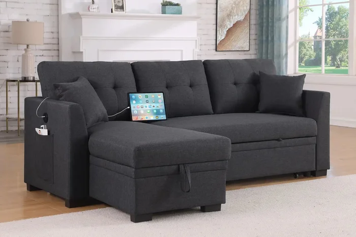 Modern Sectional Sofa Bed – Dark Gray