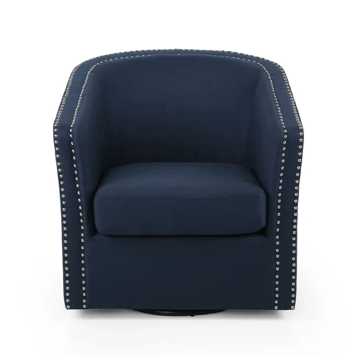Modern Upholstered Swivel Club Chair With Nailhead Trim