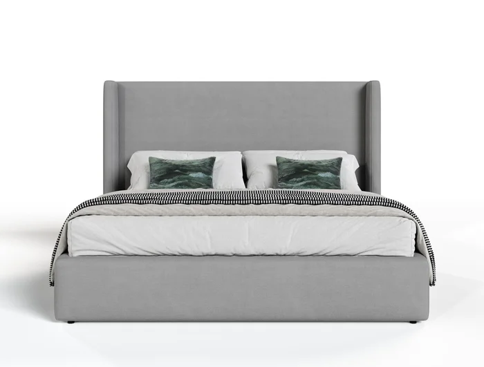 Modrest Byrne + Asus – Modern Grey Fabric + Elm Grey Bed & 2 Nightstands