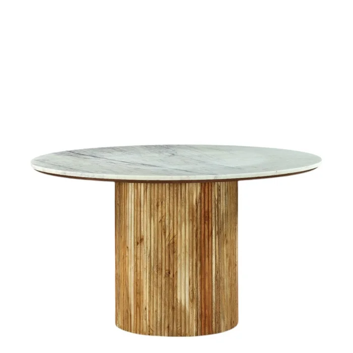 Modrest Shirley – Modern White Marble + Natural Acacia Round Dining Table