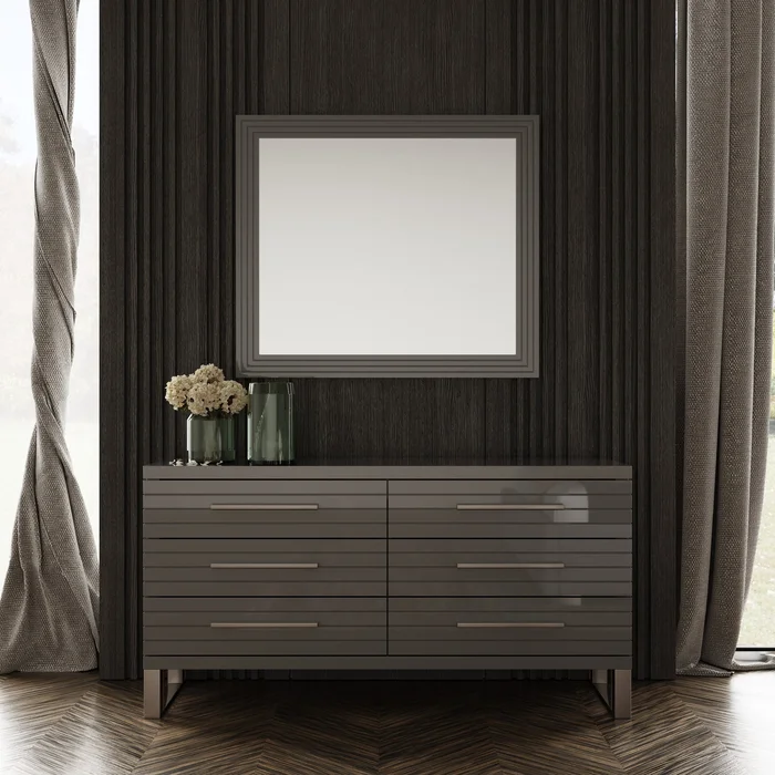 Modrest Splendor – Grey High Gloss Slatted Dresser