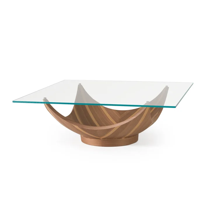 Modrest Sunrise – Contemporary Glass + Walnut Square Coffee Table