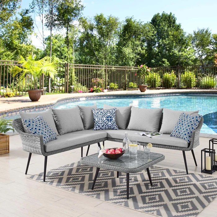 Modway Endeavor Outdoor Patio Wicker Rattan Outdoor Patio Wicker Rattan Seating Set – EEI-4908 – Gray Gray