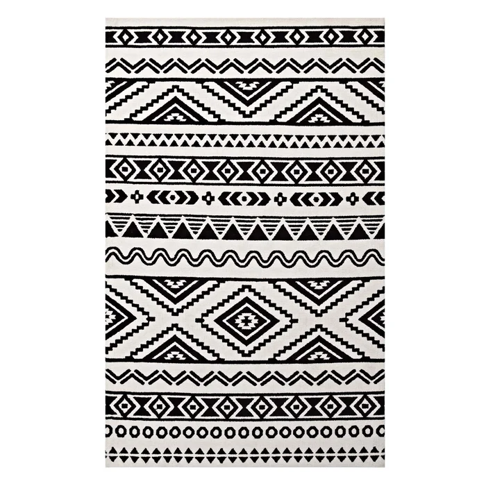 Modway Haku Geometric Moroccan Tribal 5×8 Area Rug – R-1010-58 – Black and White