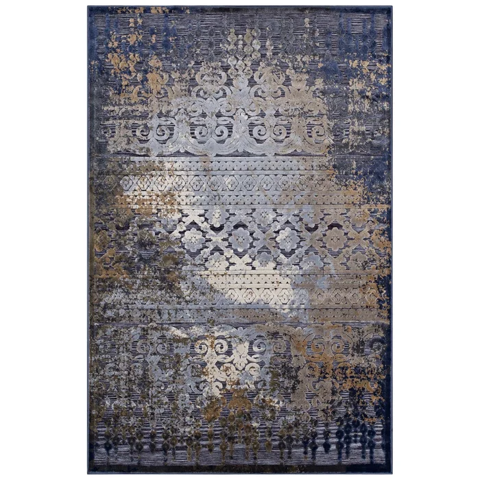 Modway Kalene Distressed Vintage Turkish 5X8 Area Rug – R-1098-58 – Blue, Rust and Cream