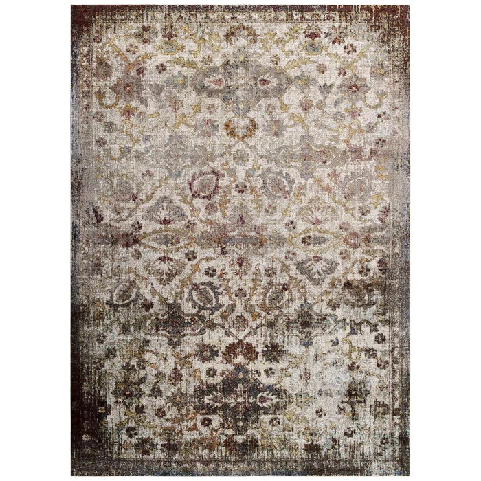 Modway Success Kaede Distressed Vintage Floral Moroccan Trellis 4×6 Area Rug – R-1161-46 – Multicolored