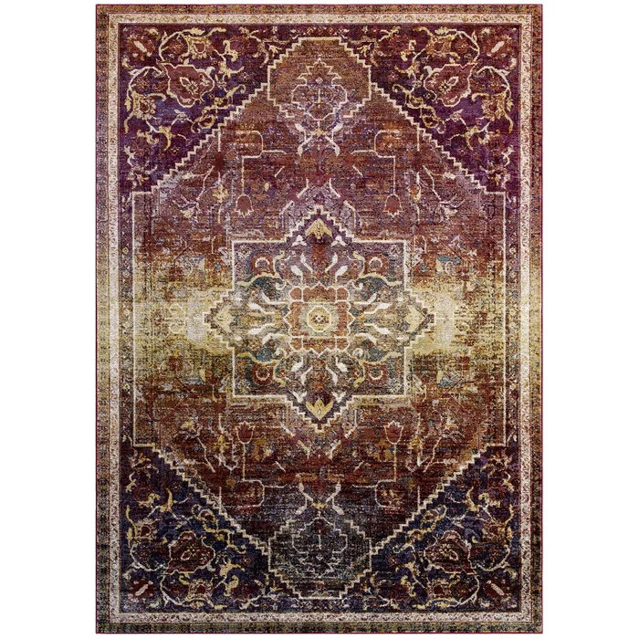 Modway Success Kaede Transitional Distressed Vintage Floral Persian Medallion 5×8 Area Rug – R-1157-58 – Multicolored