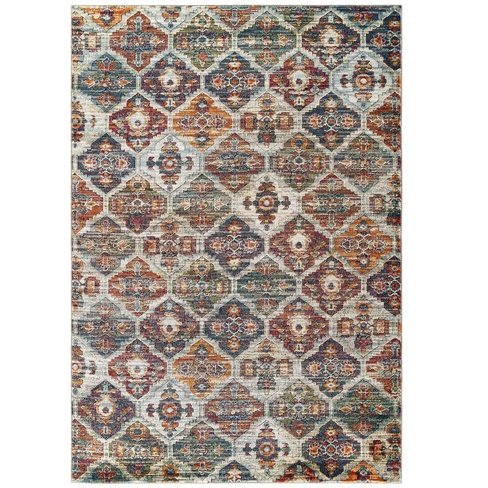 Modway Tribute Azalea Distressed Vintage Floral Lattice 5×8 Area Rug – R-1185-58 – Multicolored