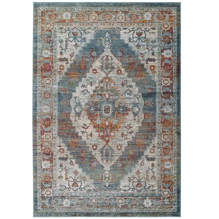 Modway Tribute Camellia Distressed Vintage Floral Persian Medallion 5×8 Area Rug – R-1189-58 – Multicolored