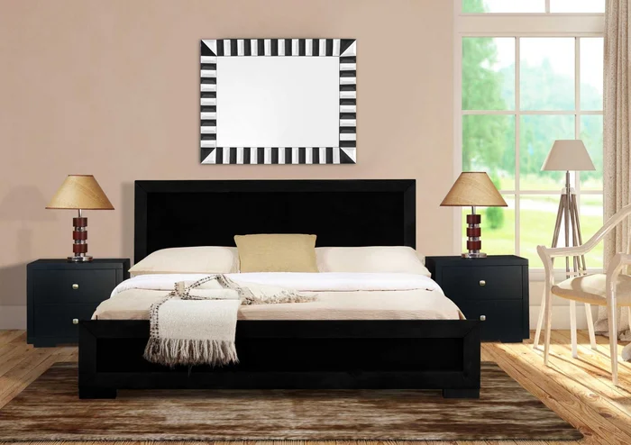 Moma Black Wood Platform Queen Bed With Two Nightstands By Homeroots