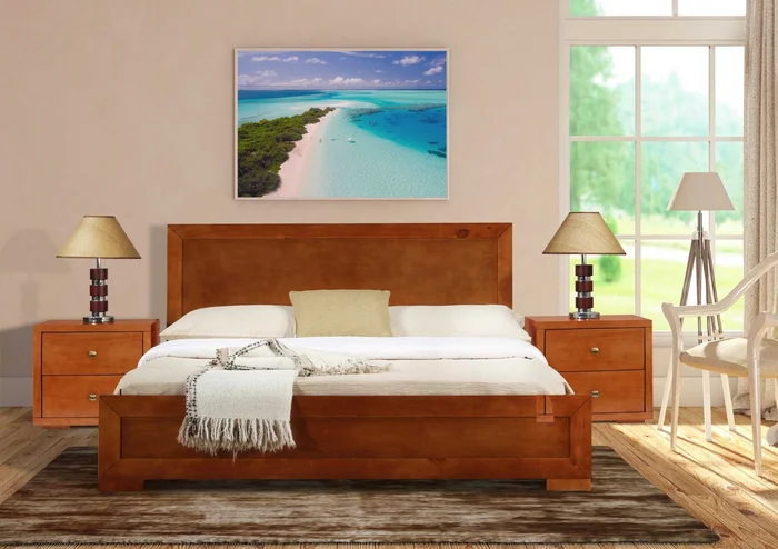 Moma Cherry Wood Platform Full Bed With Nightstand By Homeroots