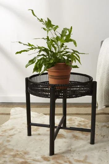 Nash Plant Stand/Side Table By Accent Decor- 2 Sizes – Black – Fibers – 67010 – 67011