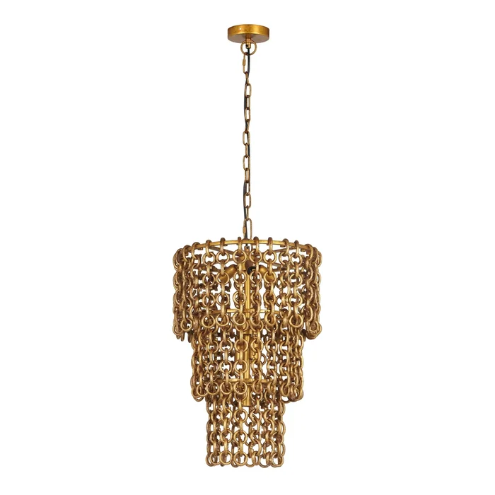 Nirsa – Brass Chain Link 3-Tier Chandelier – Gold
