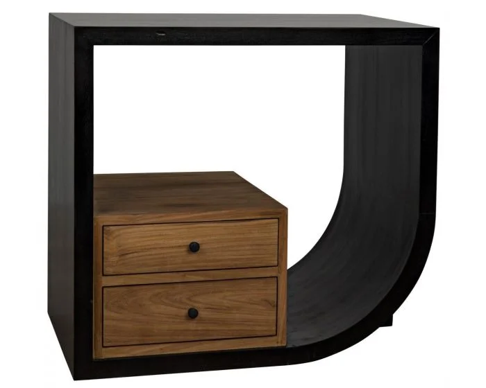 Noir Furniture Burton Side Table, Right, Hand Rubbed Black and Teak