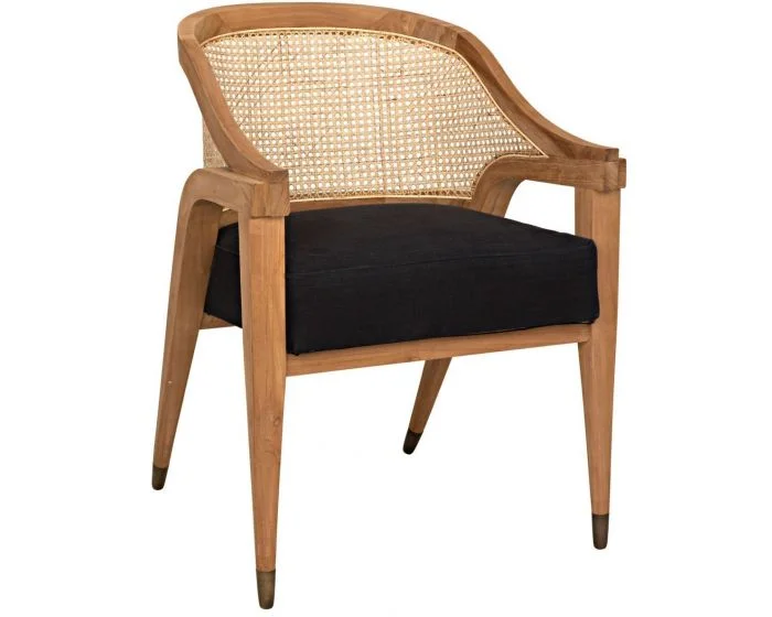 Noir Furniture Chloe Chair, Teak, Caning, and Black Cotton