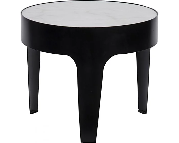 Noir Furniture Cylinder Side Table, Black Steel with White Marble Top – Large