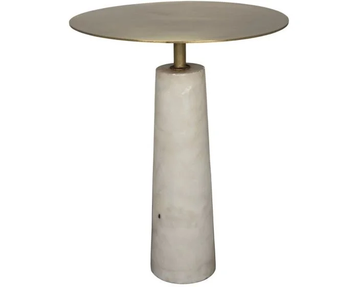 Noir Furniture Hotaru Side Table, White Marble, Metal with Brass Finish