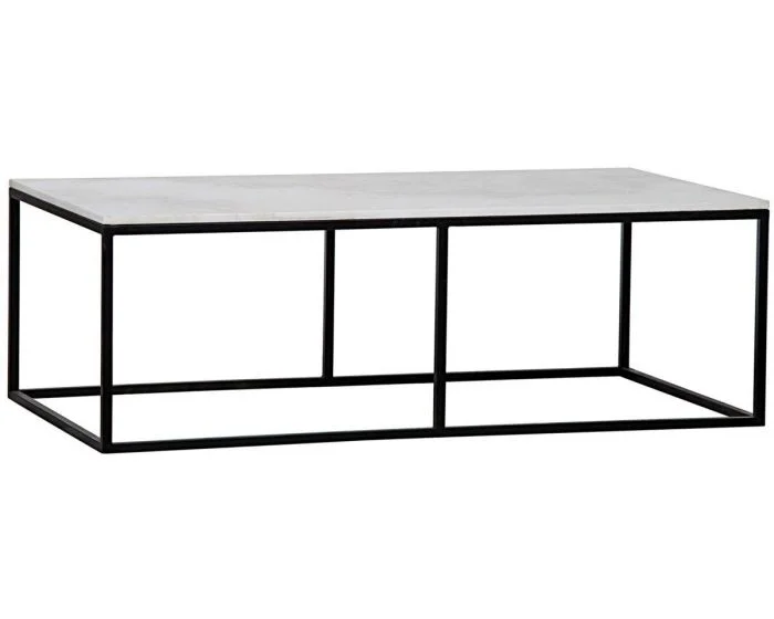 Noir Furniture Lois Coffee Table, White Marble and Black Steel