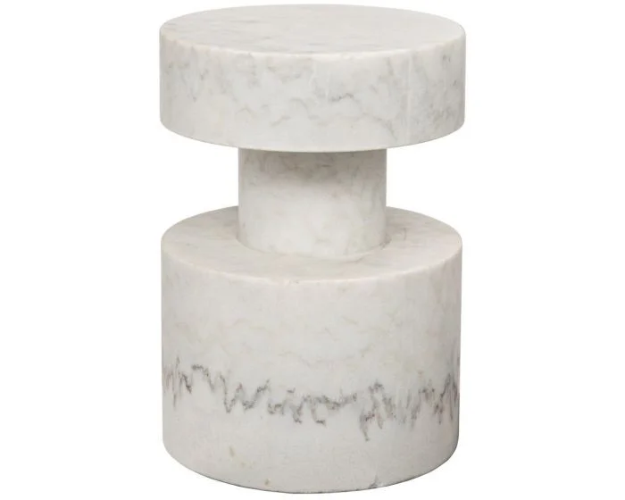 Noir Furniture Mamud Side Table, White Stone